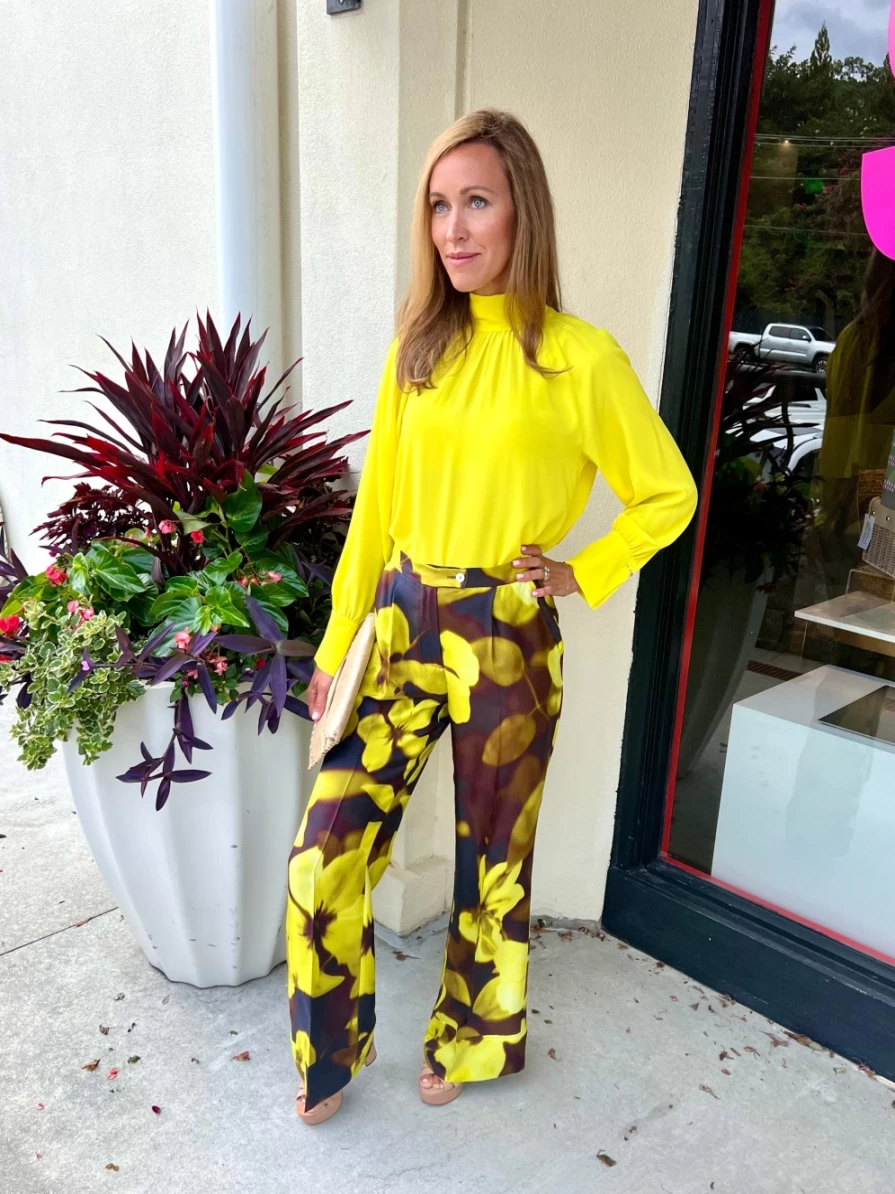 BEATRICE Women's Lime Green Tie Neck Blouse - Elegant Casual Top