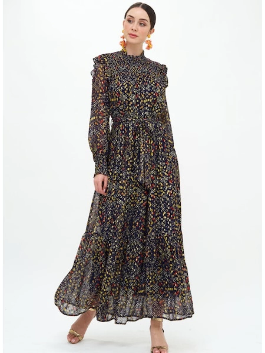OLIPHANT Indigo Shibori Smocked Neck Maxi Dress - Bohemian Summer Beach Dress for Women