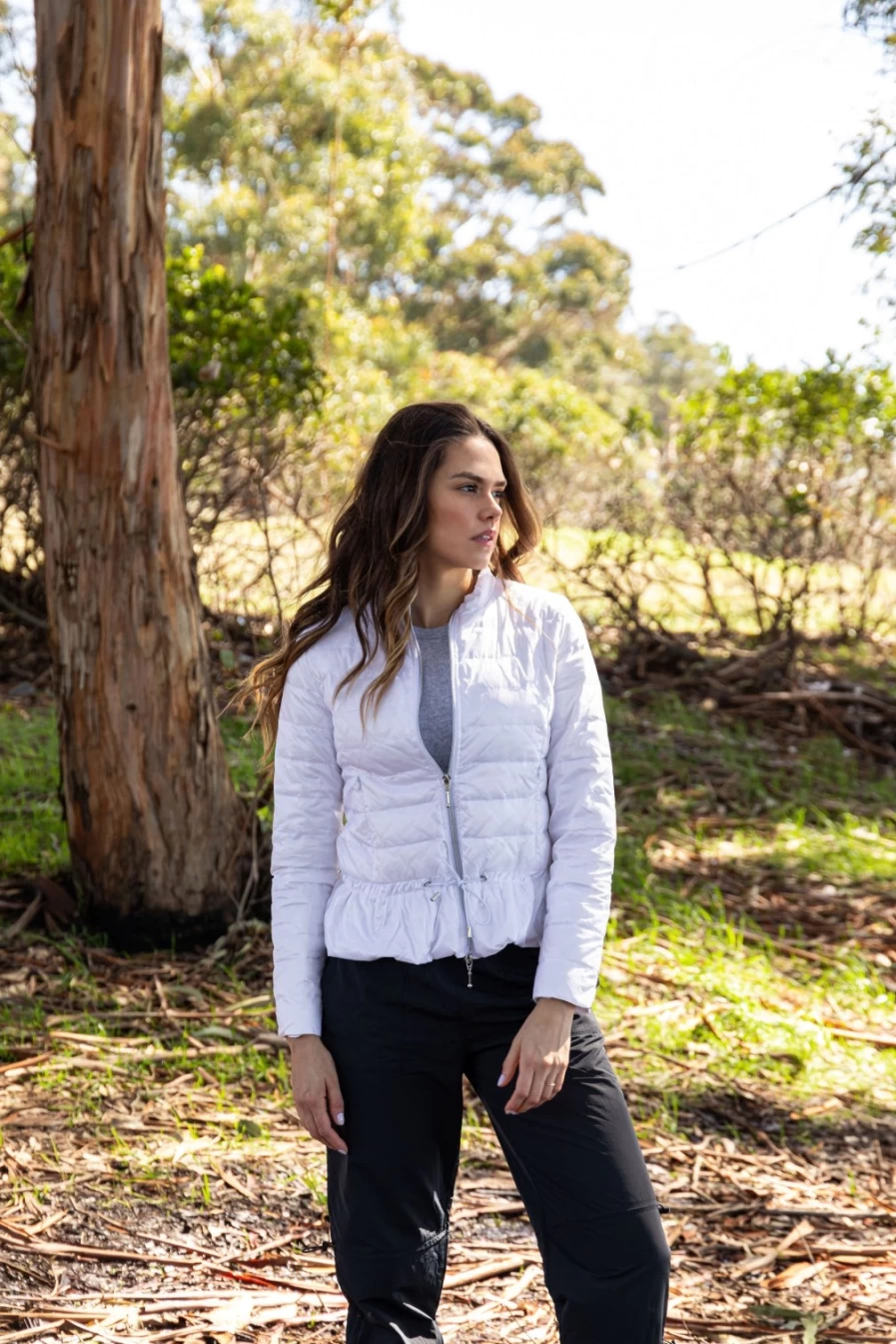 ANORAK White Peplum Puffer Jacket - Stylish Quilted Winter Coat for Women
