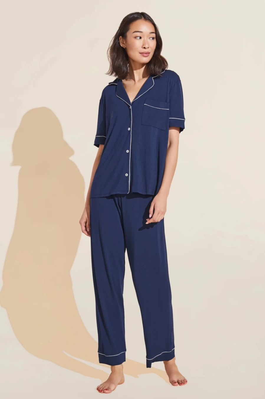 EBERJEY Gisele Navy & Ivory Short Sleeve Pajama Set - Comfortable Women's Sleepwear
