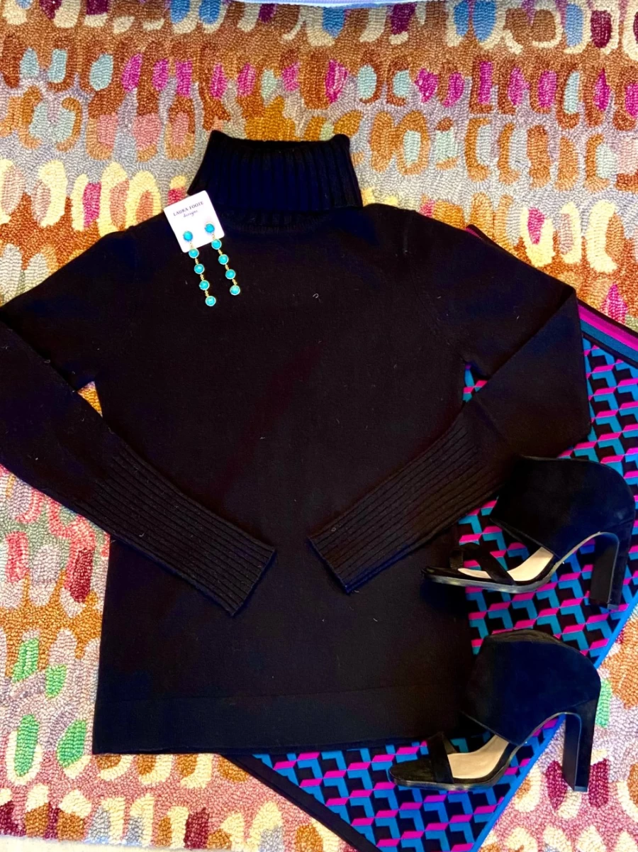 KINROSS CASHMERE Black Chunky Knit Turtleneck Sweater - Luxurious Winter Pullover