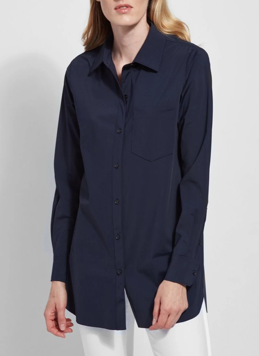 LYSSE Women's Navy Button Down Shirt - Classic Schiffer Style Top