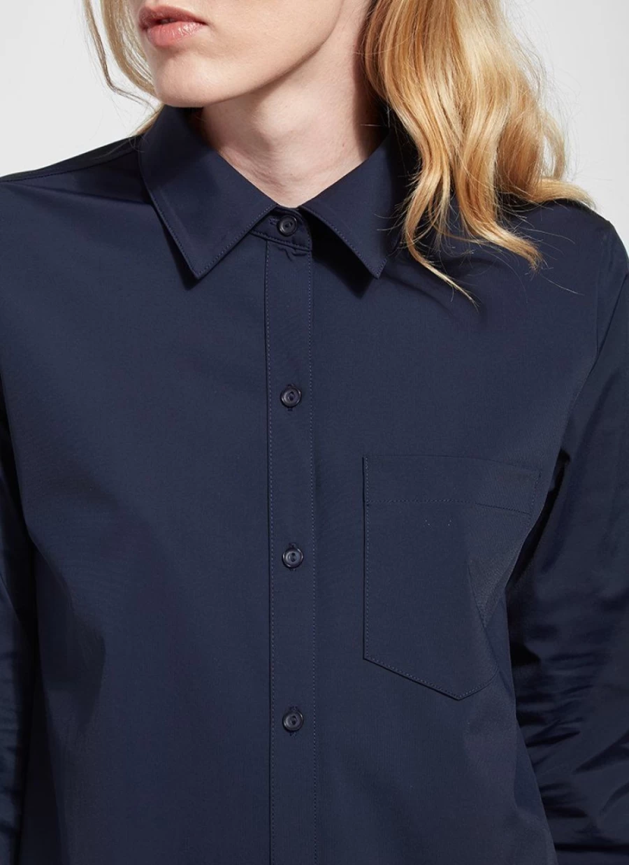 LYSSE Women's Navy Button Down Shirt - Classic Schiffer Style Top