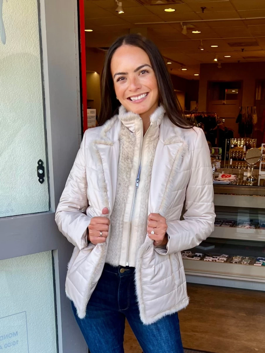 DIOMI Beige Quilted Mink Nylon Jacket for Women - Lightweight Winter Coat