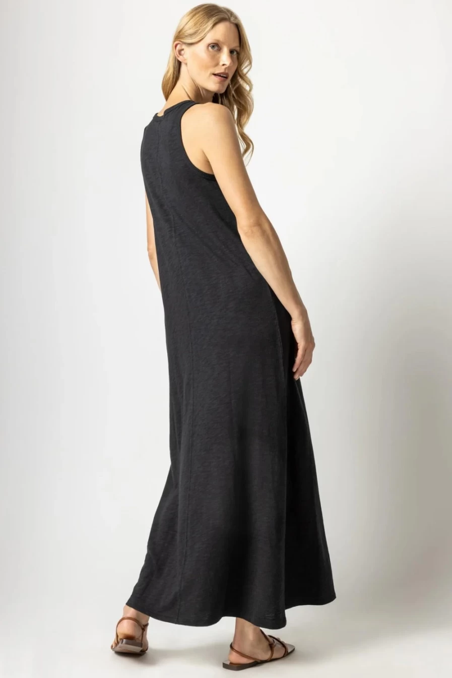 "LILLA P Maxi Tank Dress - Black Long Sleeveless Casual Summer Dress"