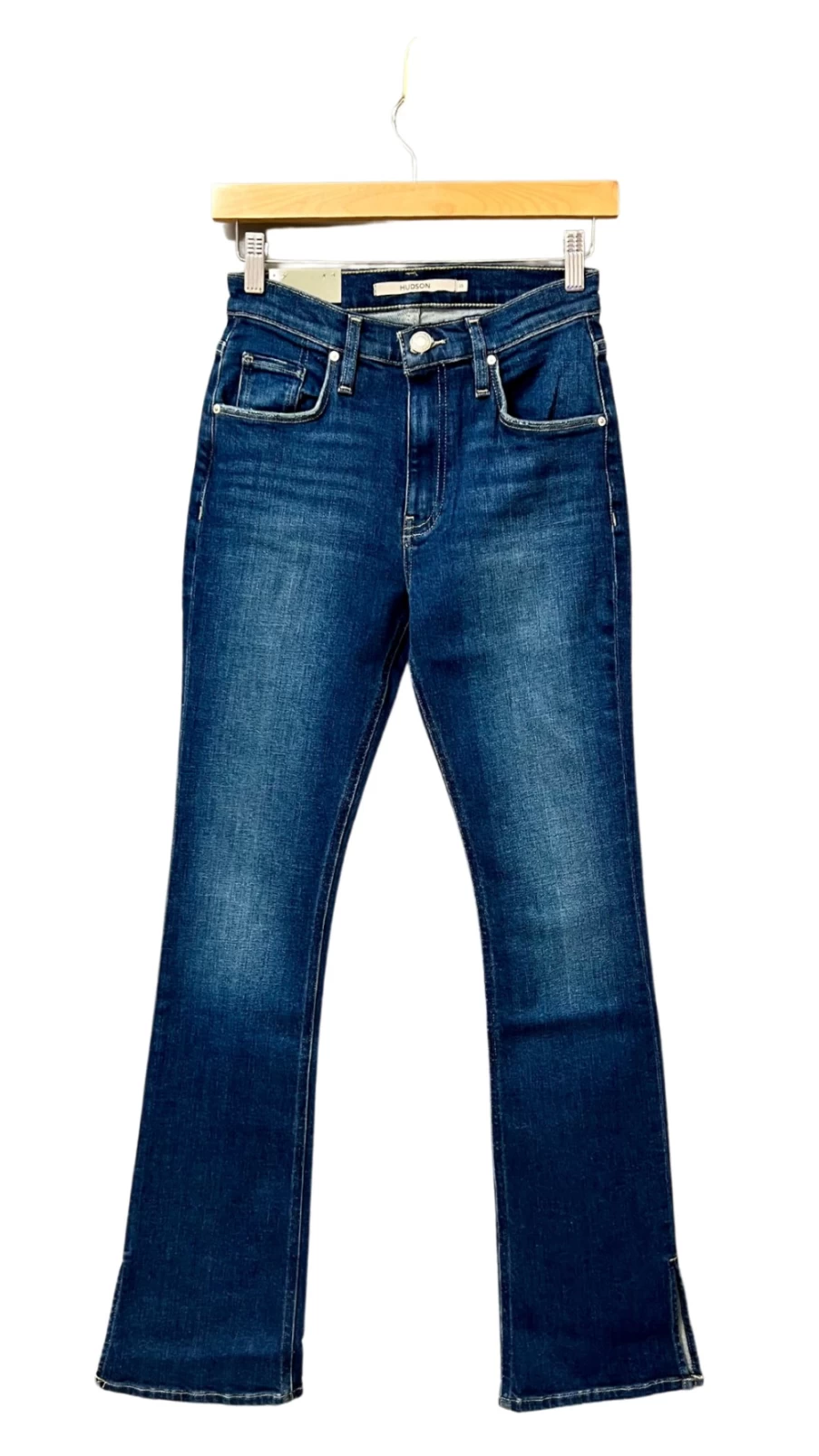 HUDSON High Rise Skinny Jeans with Slit Detail and Distressed Hem for Women