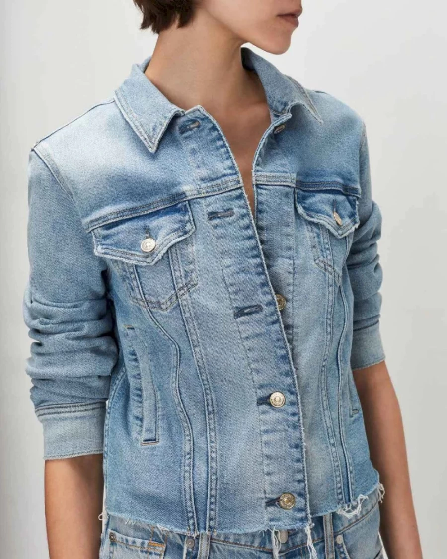 SEVEN JEANS Vintage Floral Embroidered Denim Trucker Jacket for Men & Women
