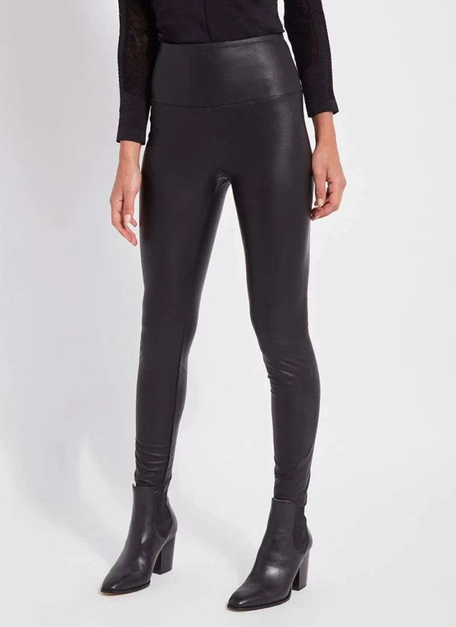 LYSSE Black Textured Vegan Leather Leggings for Women - High Waist Stretchy Faux Leather Pants