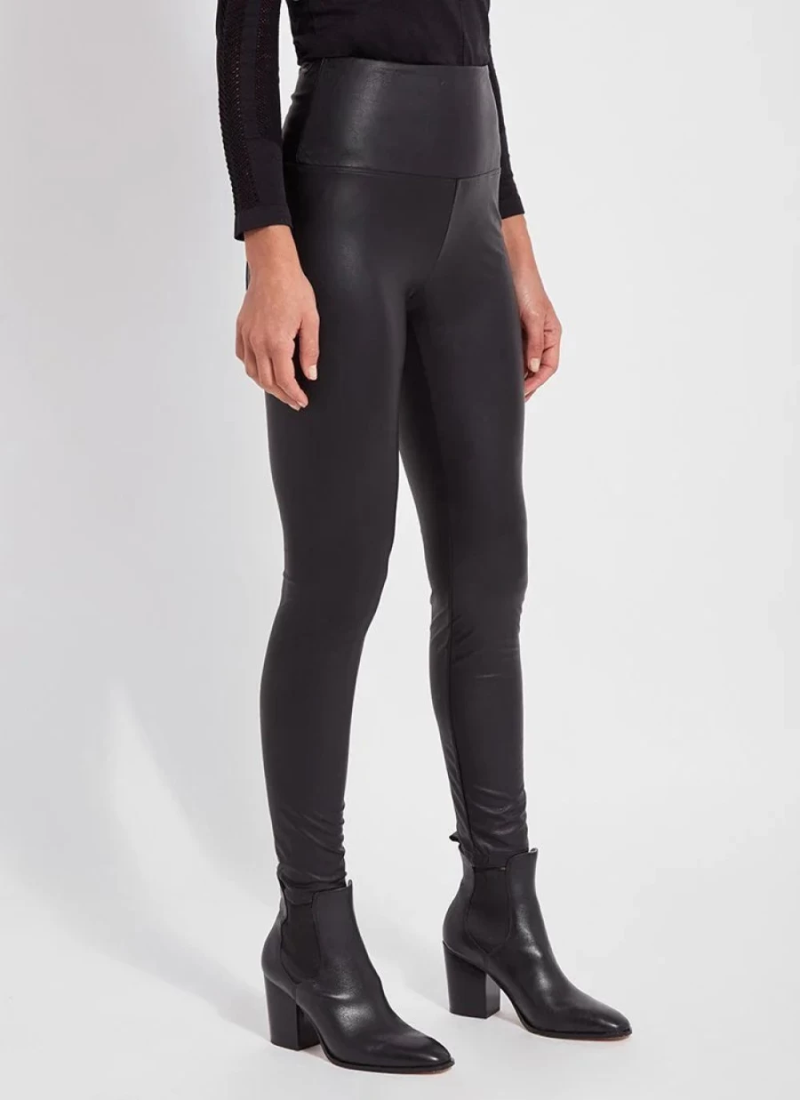 LYSSE Black Textured Vegan Leather Leggings for Women - High Waist Stretchy Faux Leather Pants