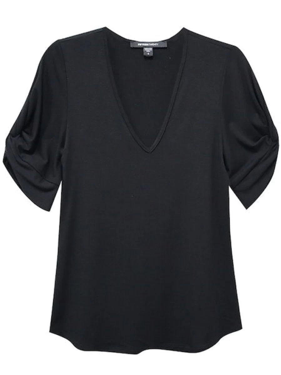 "FIFTEEN TWENTY Black Twist Detail Sleeve Top | Women's Fashion Blouse | Final Sale"