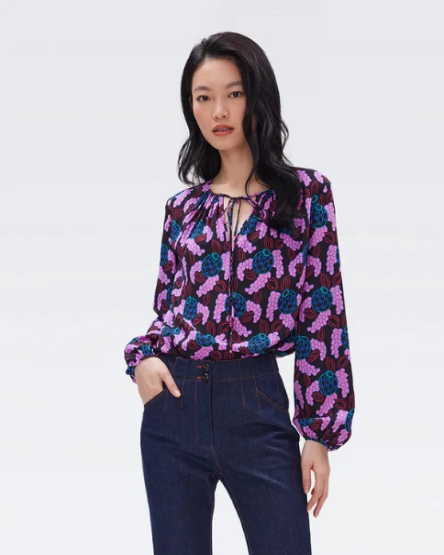 "DIANE VON FURSTENBURG Freddie Top - Autumn Berries Pink Blouse for Women"