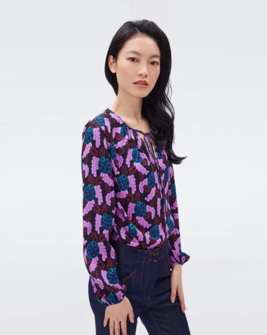 "DIANE VON FURSTENBURG Freddie Top - Autumn Berries Pink Blouse for Women"