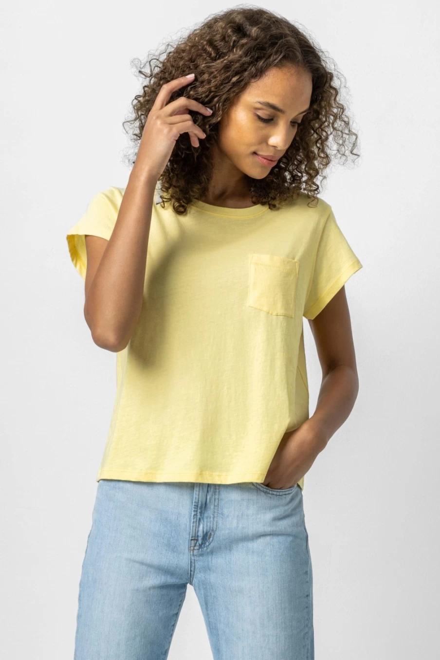 LILLA P Boxy Pocket Crew Neck Tee in Buttercup Yellow - Limited Stock Final Sale