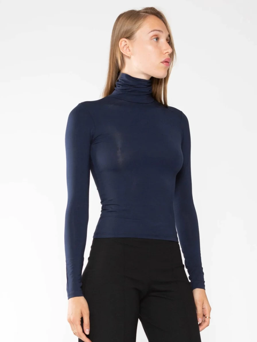RIPLEY RADER Navy Long Sleeve Turtleneck Top for Women - Comfortable Stretch Knit Slim Fit Shirt