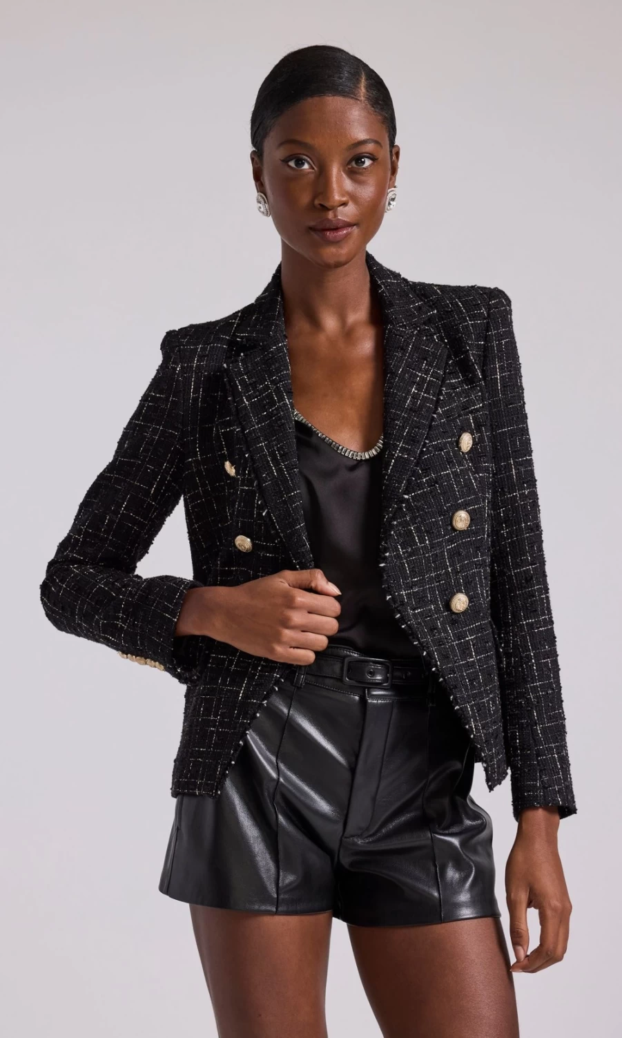 "GENERATION LOVE Eliza Tweed Blazer - Black & White Window Check Pattern Women's Jacket"