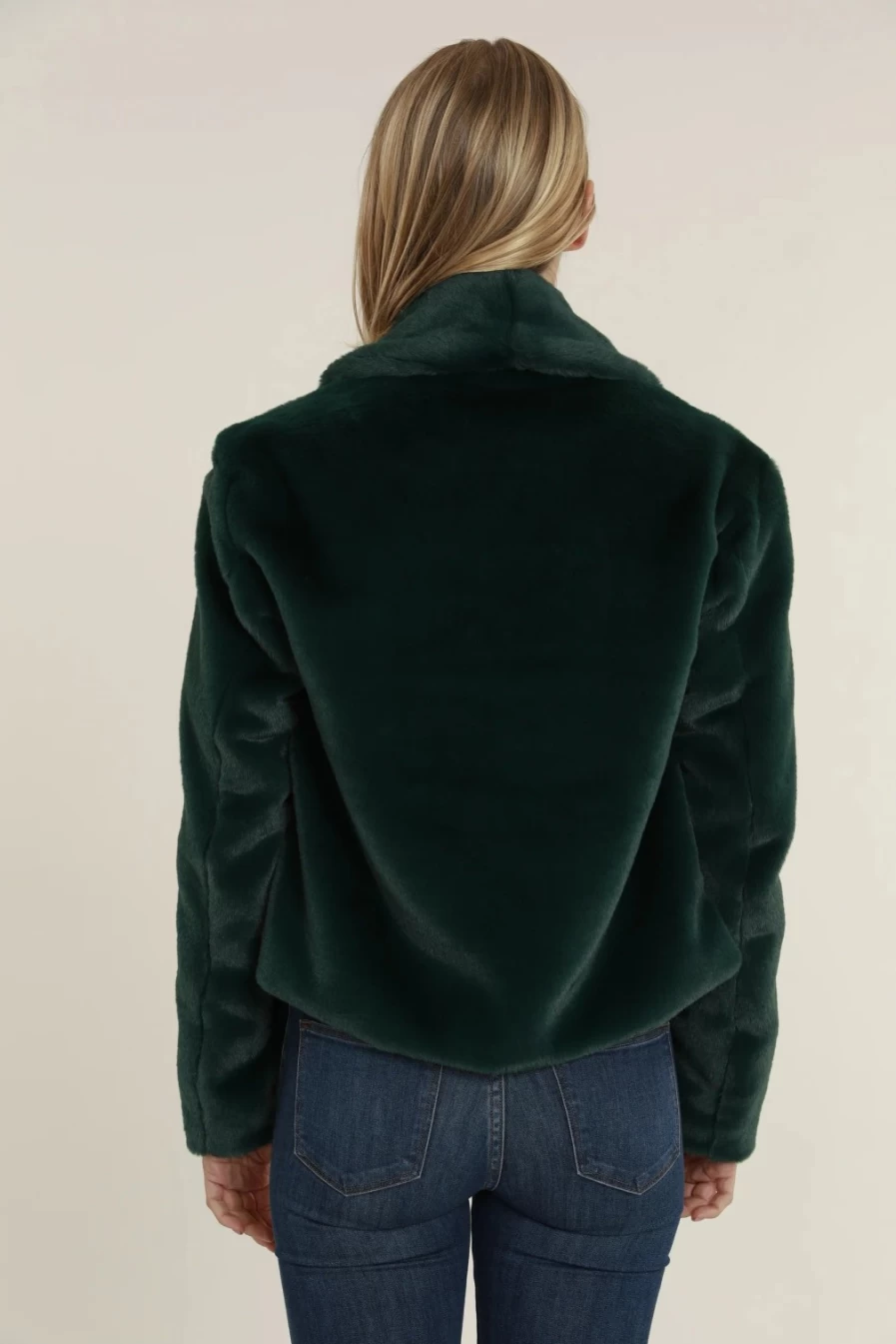 DOLCE CABO Green Faux Fur Shawl Collar Winter Jacket for Women Cozy Outerwear