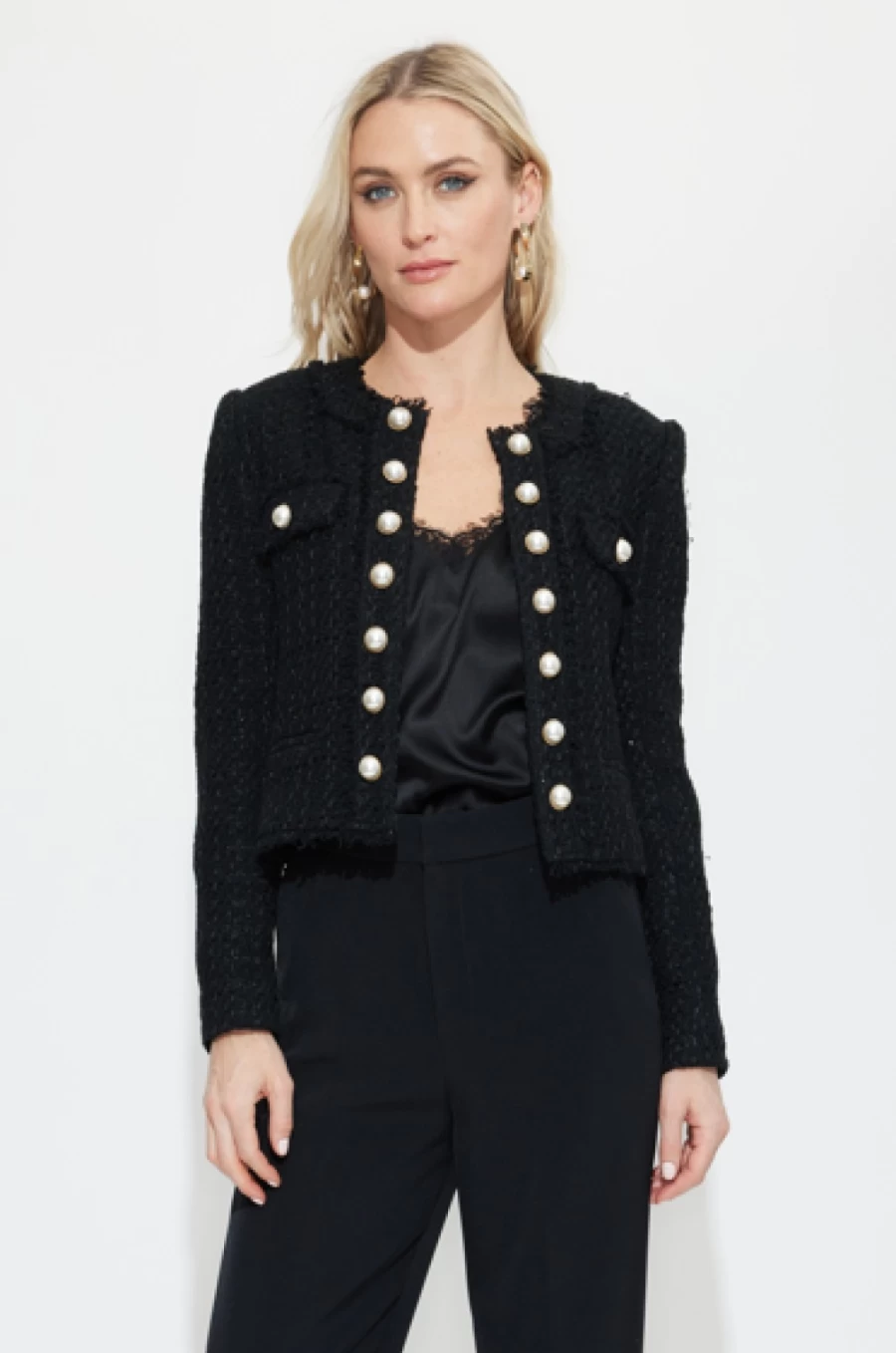 "GENERATION LOVE Koby Black Tweed Jacket – Women's Stylish Boutique Blazer"