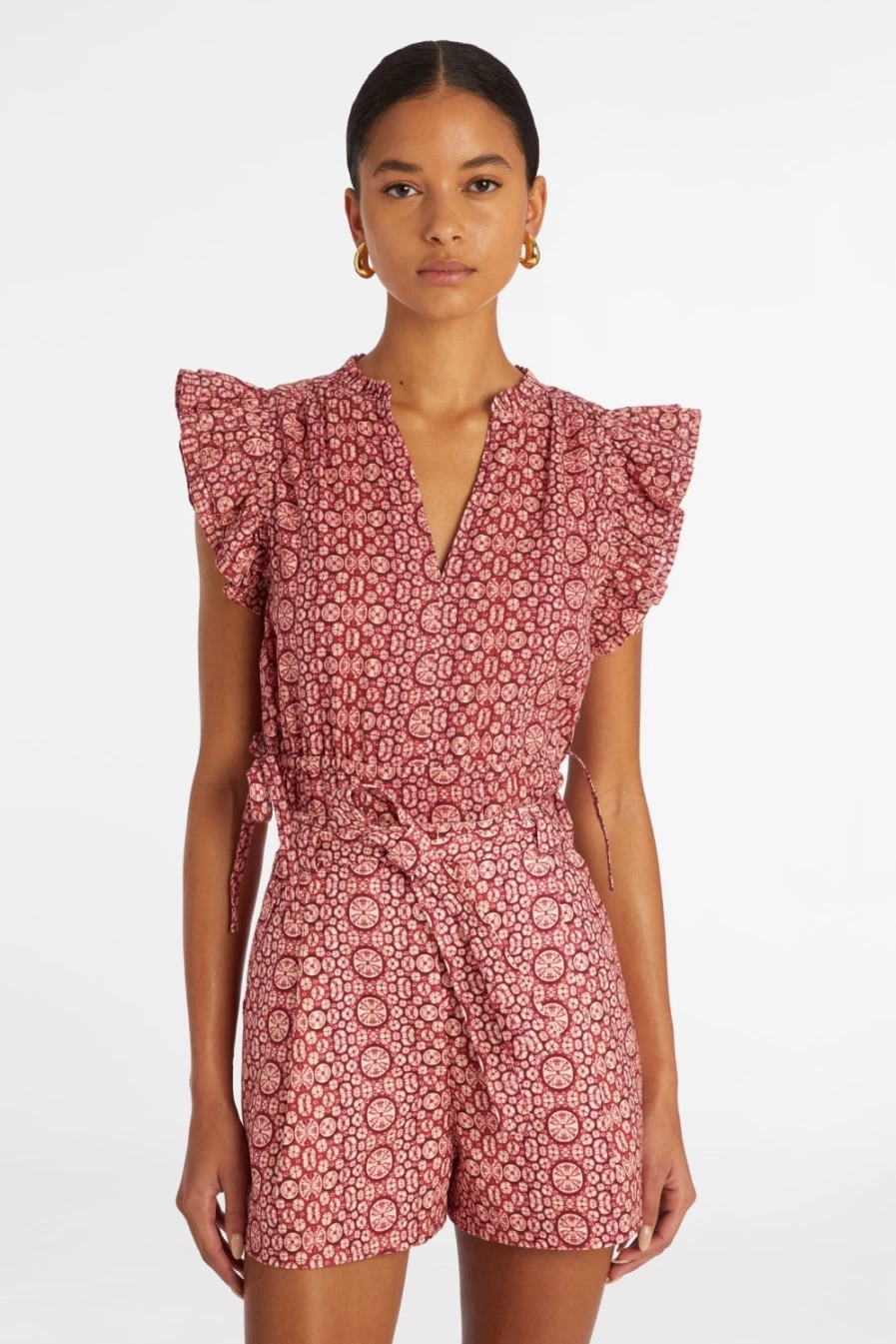 MARIE OLIVER Olive Green Hibiscus Shibori Print Top - Final Sale