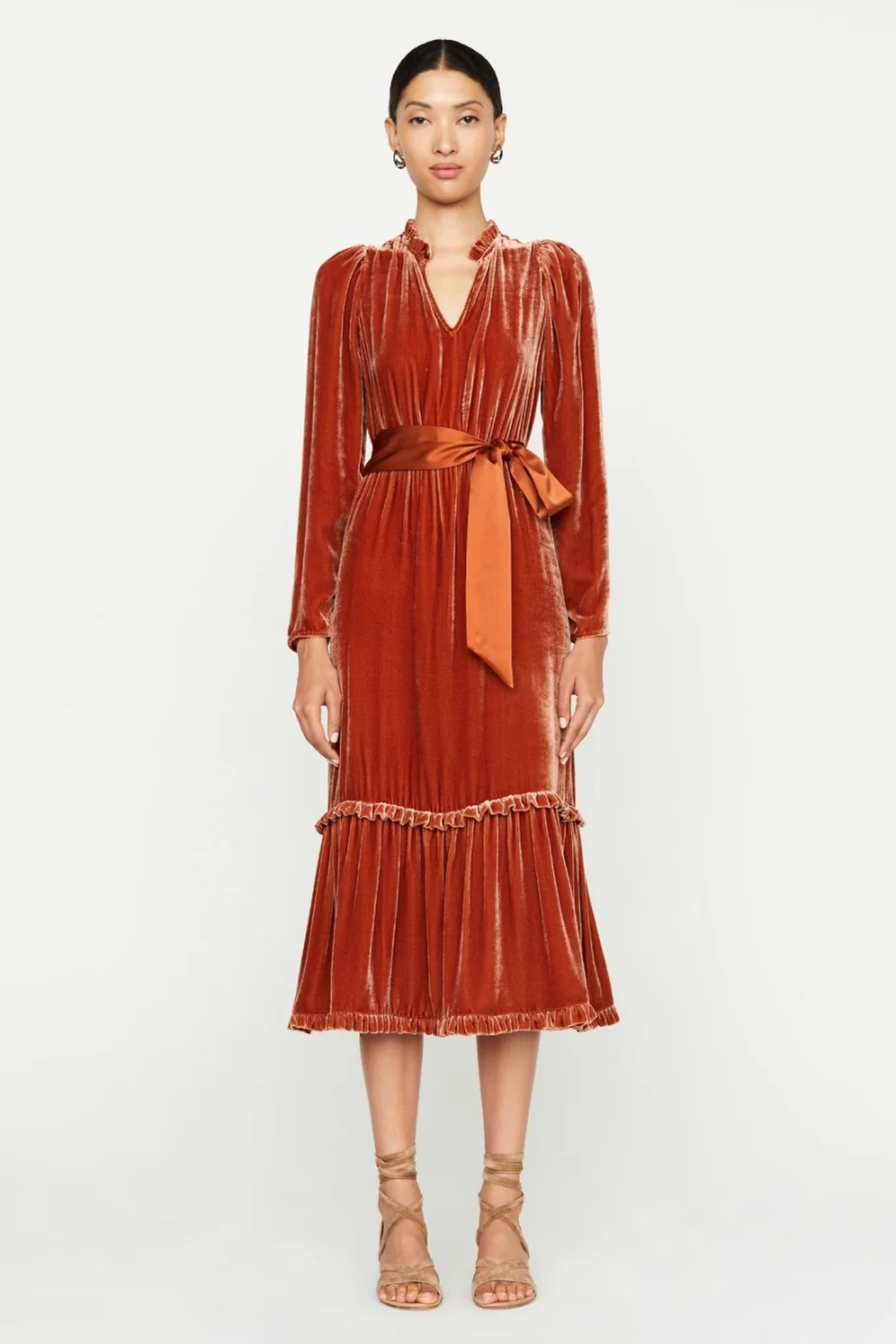 MARIE OLIVER Ruthie Chestnut Velvet Dress for Women - Elegant Midi Dress with Soft Fabric