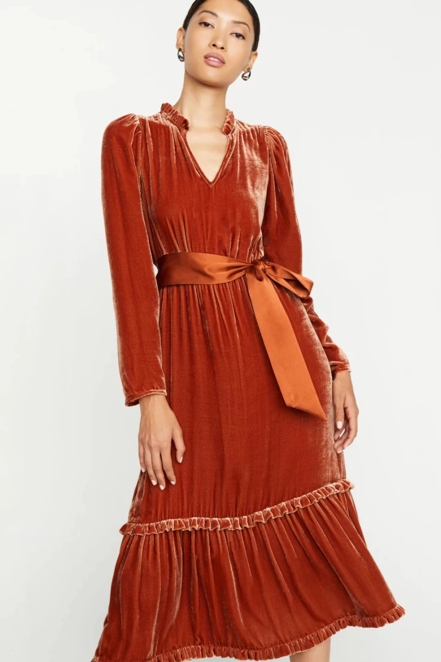 MARIE OLIVER Ruthie Chestnut Velvet Dress for Women - Elegant Midi Dress with Soft Fabric