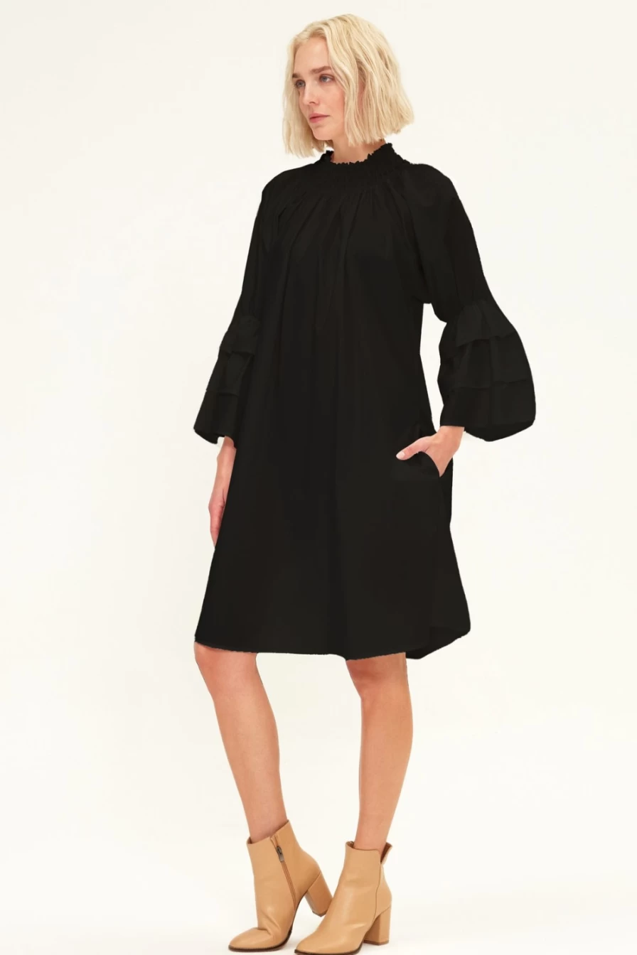 HARSHMAN Daphne Black Poplin Dress - Elegant Women's Final Sale