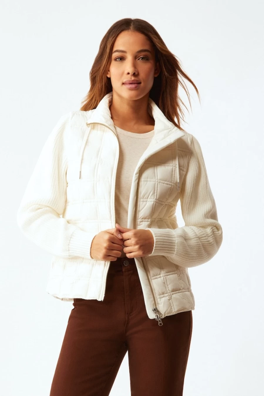 ECRU Women's Cream Puffer Jacket - Warm Quilted Sleeve Coat for Winter