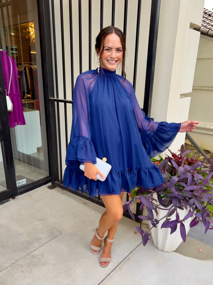 ALICE OLIVIA Erna Azure Blue Cape Sleeve Dress for Women