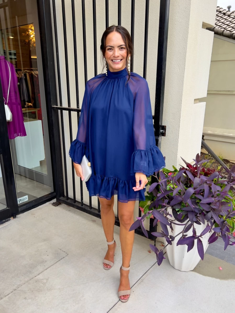 ALICE OLIVIA Erna Azure Blue Cape Sleeve Dress for Women