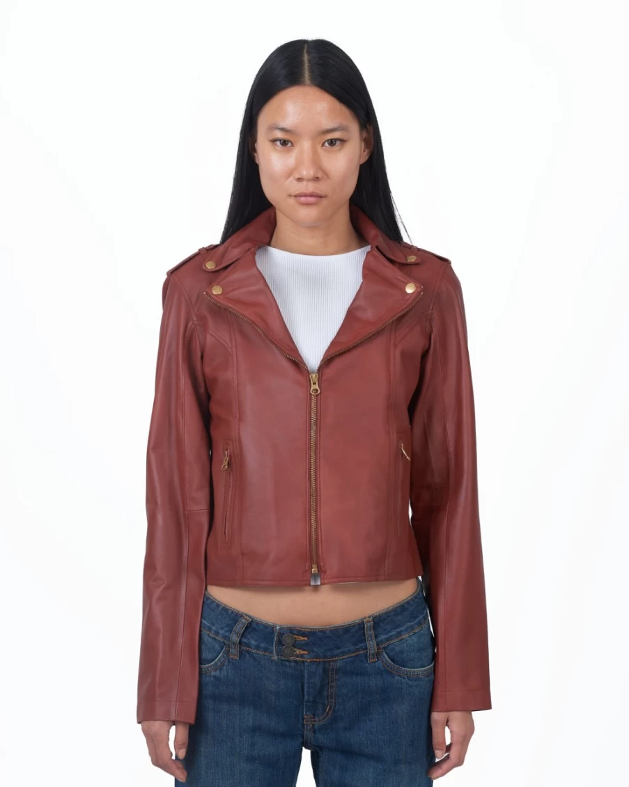 JAKETT Women's Salsa Red Genuine Leather Jacket - Millie Stylish Outerwear for Fashion & Comfort