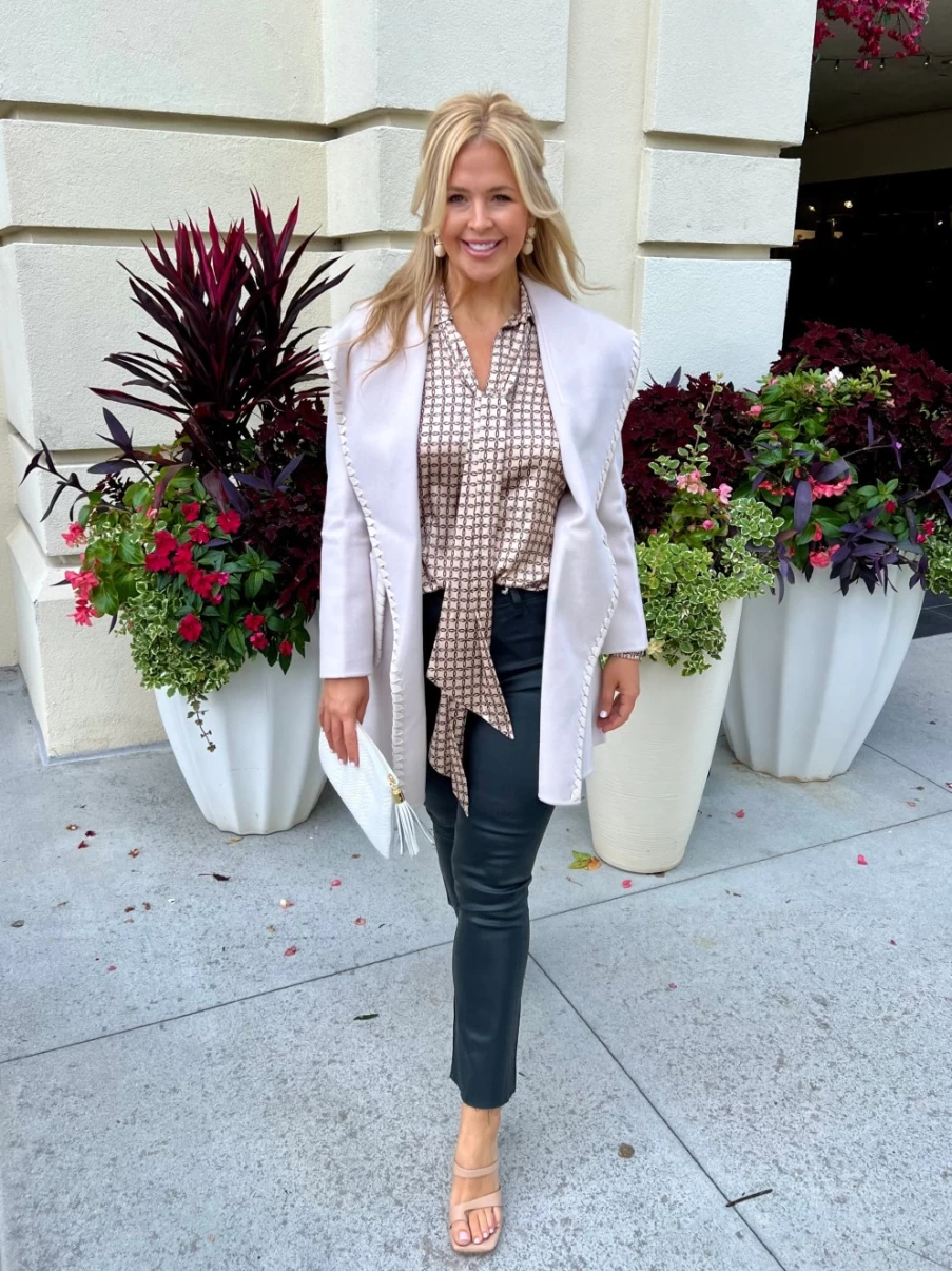 LINDA RICHARD Bone Color Leather Whipstitch Jacket - Premium Stitched Outerwear