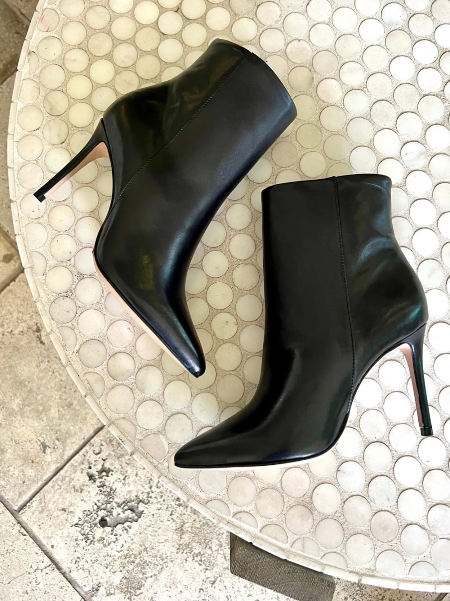SCHUTZ Mikki Black Stiletto Booties for Women - Pointed Toe High Heel Ankle Boots