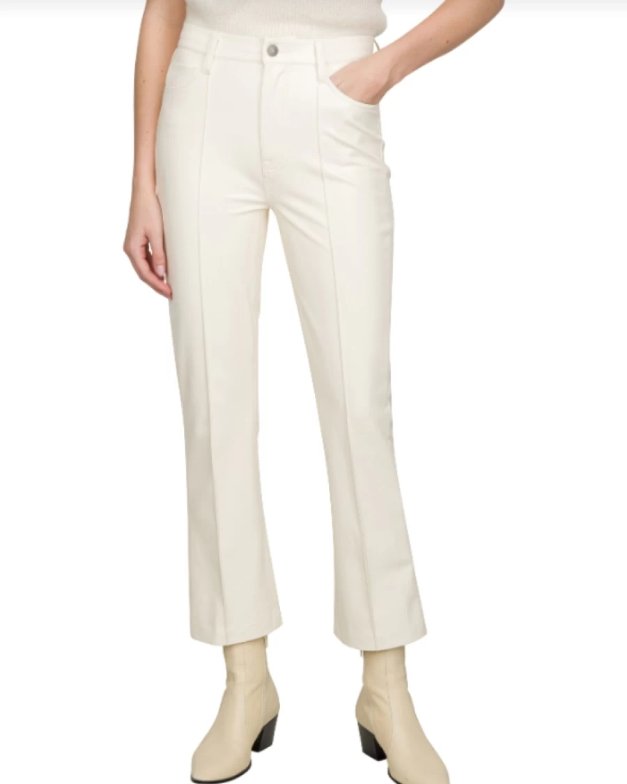 SEVEN JEANS High Waisted Vegan Leather Pants for Women - Cream Colored Slim Fit Trousers