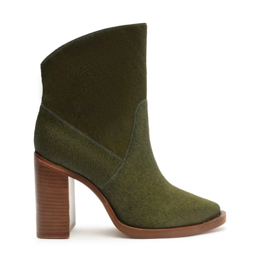 SCHUTZ Misty Green Matcha Calf Hair Ankle Booties Women's Fashion Shoes