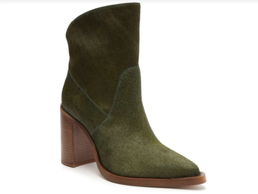 SCHUTZ Misty Green Matcha Calf Hair Ankle Booties Women's Fashion Shoes