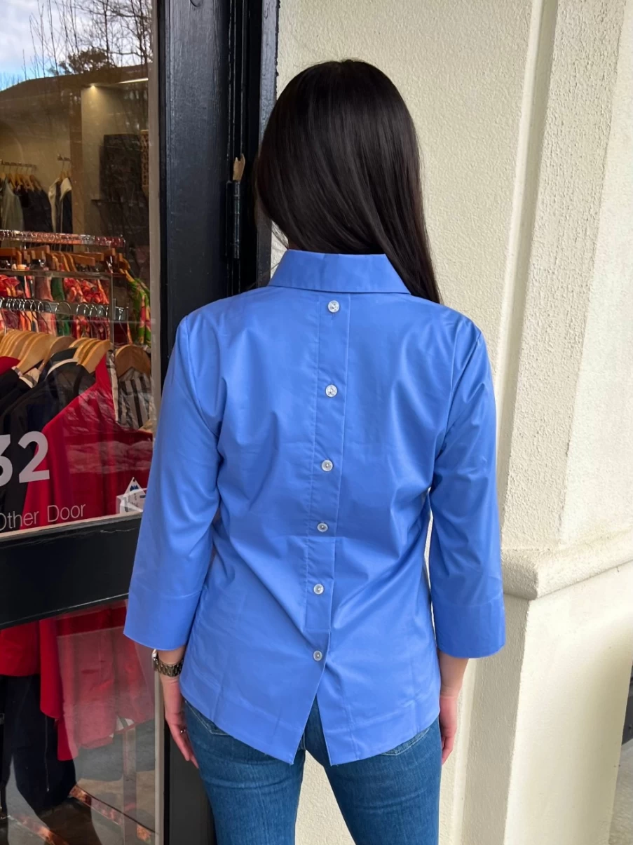 HINSON WU Women's Sky Blue 3/4 Sleeve Aileen Blouse - Elegant Casual Tops