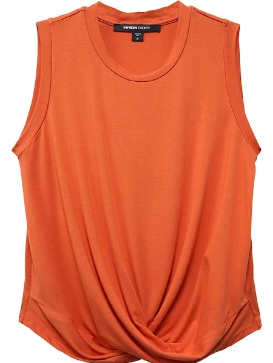 "FIFTEEN TWENTY Orange Drape Front Crop Top | Women's Fashion Blouse | Final Sale"