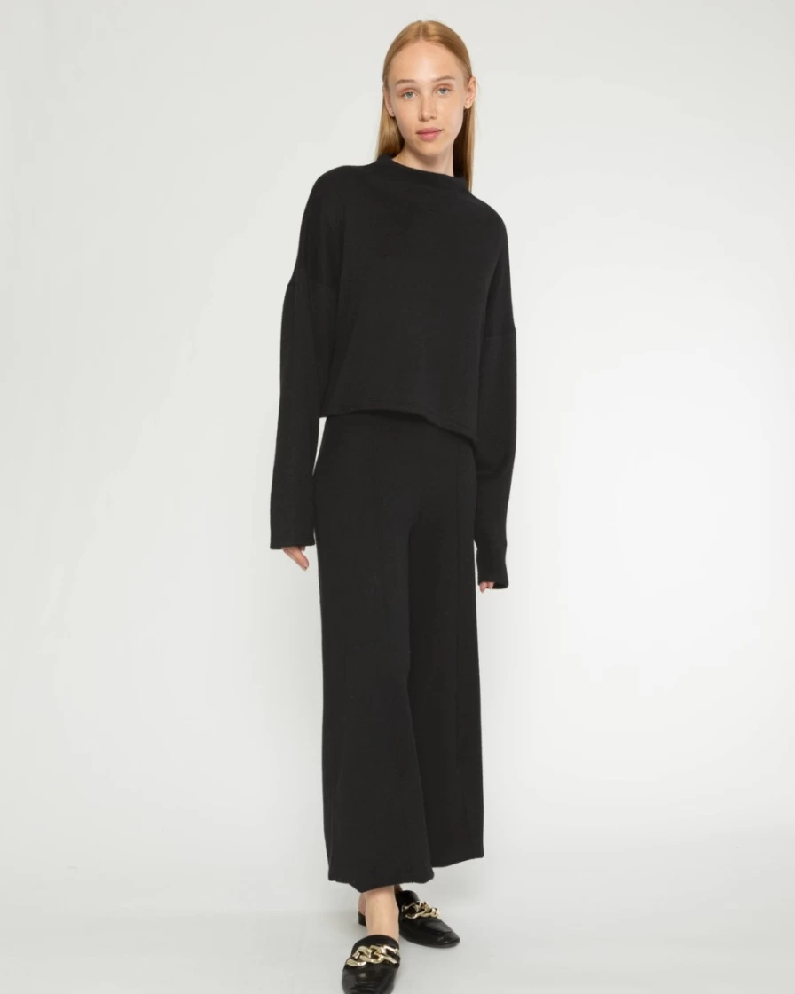 RIPLEY RADER Women's Cashmere-Like Wide Leg Pants - Black High Waist Soft Lounge Trousers