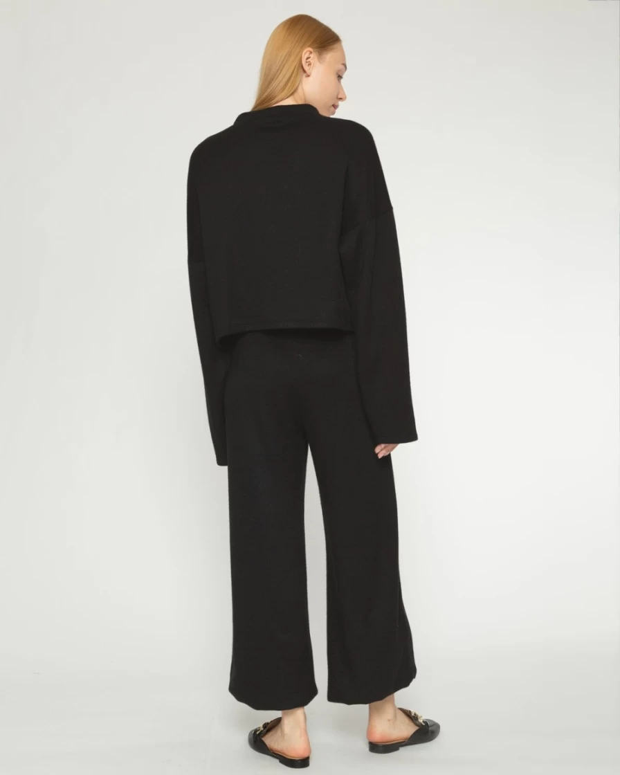 RIPLEY RADER Women's Cashmere-Like Wide Leg Pants - Black High Waist Soft Lounge Trousers