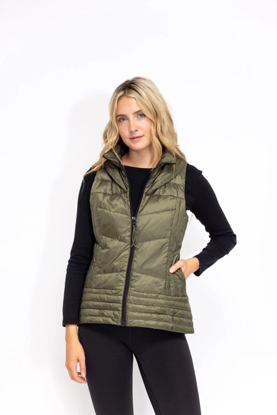 ANORAK Metallic Quilted Army Green Vest - Lightweight Waterproof Outdoor Jacket for Men & Women