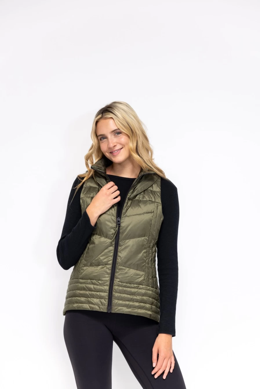 ANORAK Metallic Quilted Army Green Vest - Lightweight Waterproof Outdoor Jacket for Men & Women