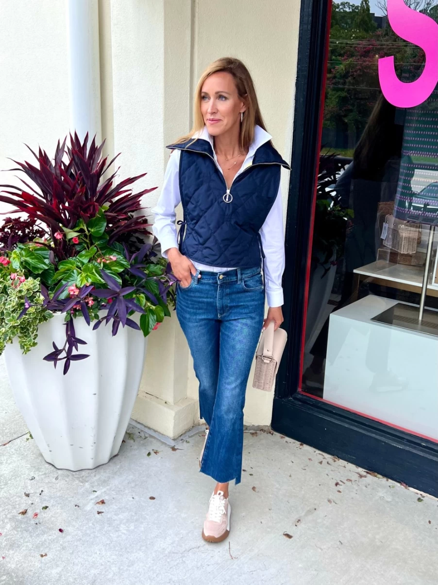 BEATRICE Navy Layered Waistcoat Vest for Women - Stylish Slim Fit Sleeveless Jacket