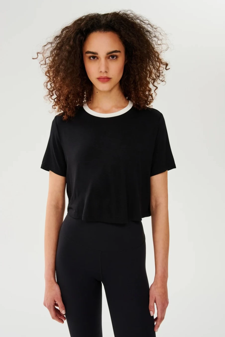SPLITS59 Djuna Crop Ringer Tee - Black and White Vintage Style Short Sleeve Top