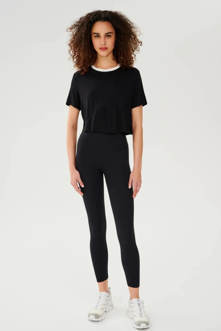 SPLITS59 Djuna Crop Ringer Tee - Black and White Vintage Style Short Sleeve Top