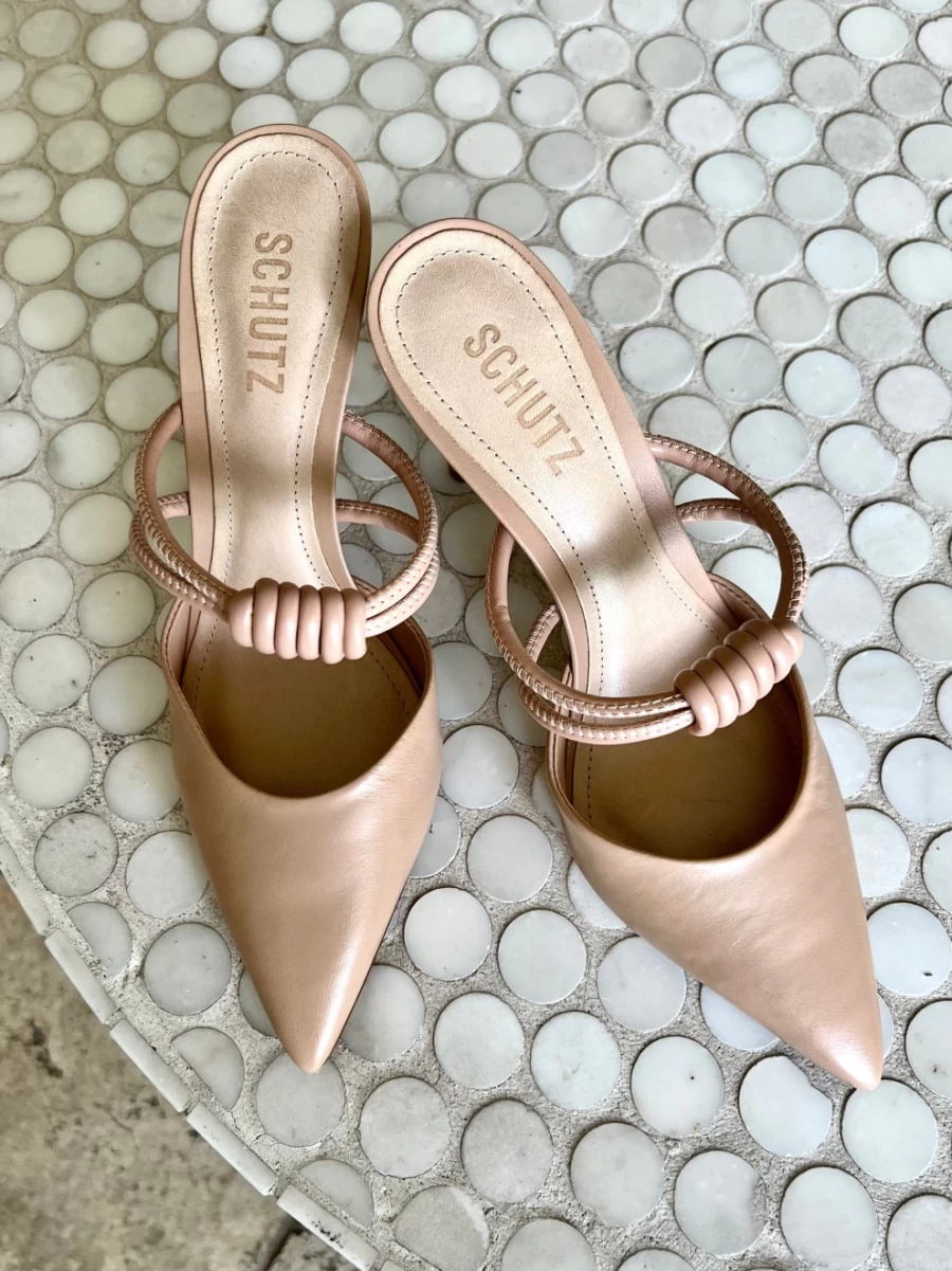 SCHUTZ Lela Beige Casual Heels - Women's Comfortable Mid-Heel Sandals