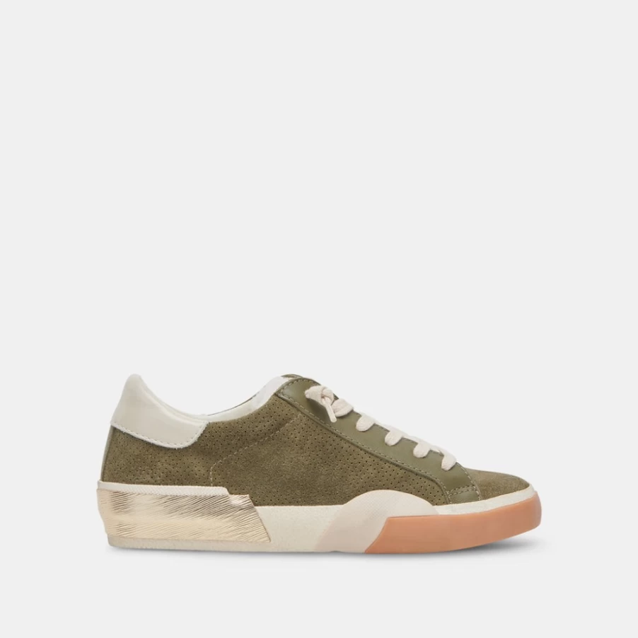 DOLCE VITA Zina Plush Sneakers for Women in Moss Green Perforated Suede Comfortable Casual Shoes