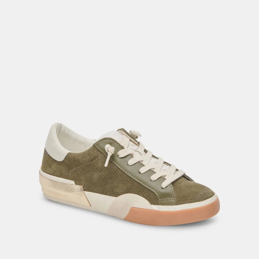DOLCE VITA Zina Plush Sneakers for Women in Moss Green Perforated Suede Comfortable Casual Shoes