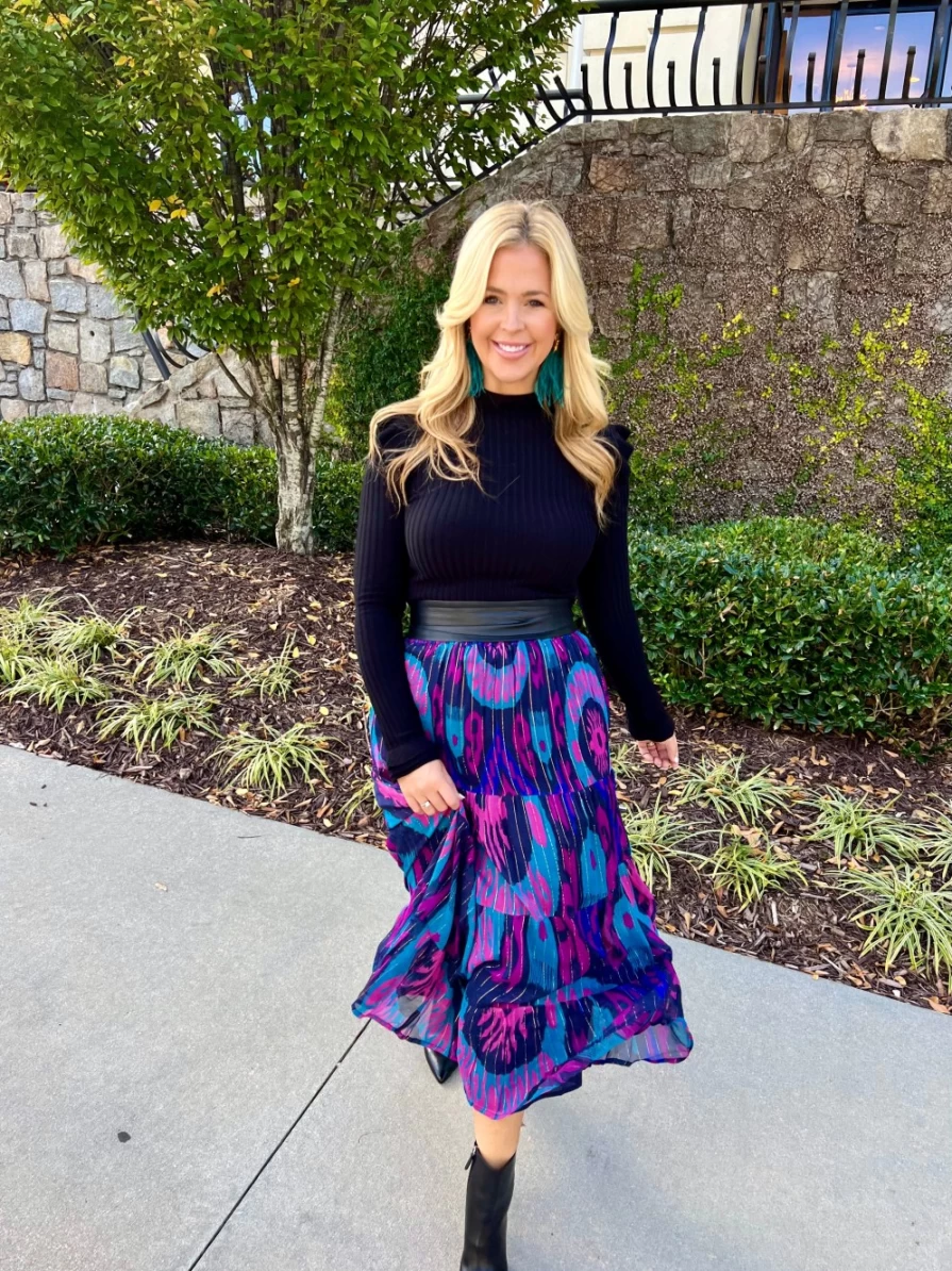 LA PLAGE Ikat Print Maxi Skirt - Multi Color Bohemian Beach Skirt