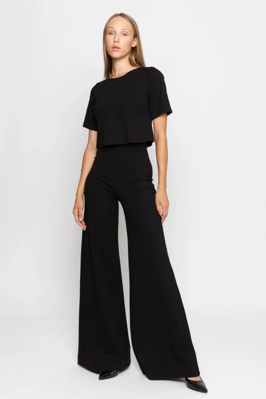 RIPLEY RADER Black Ponte Knit Wide Leg Pants - High Waist Stretch Comfort Trousers