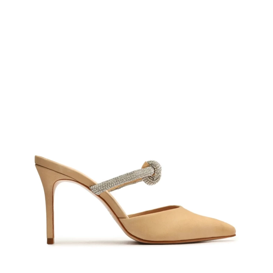 SCHUTZ Nude Pearl-Embellished Nubuck Slide Mules for Women