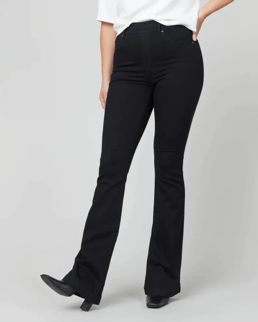 SPANX Classic Flare Jeans in Clean Black - High Waisted Slim Fit Stretch Denim Pants for Women